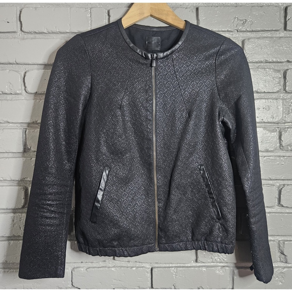 Night By Suiteblanco Womens Brocade Blazer Moto Jacket Small Black Dark Academia